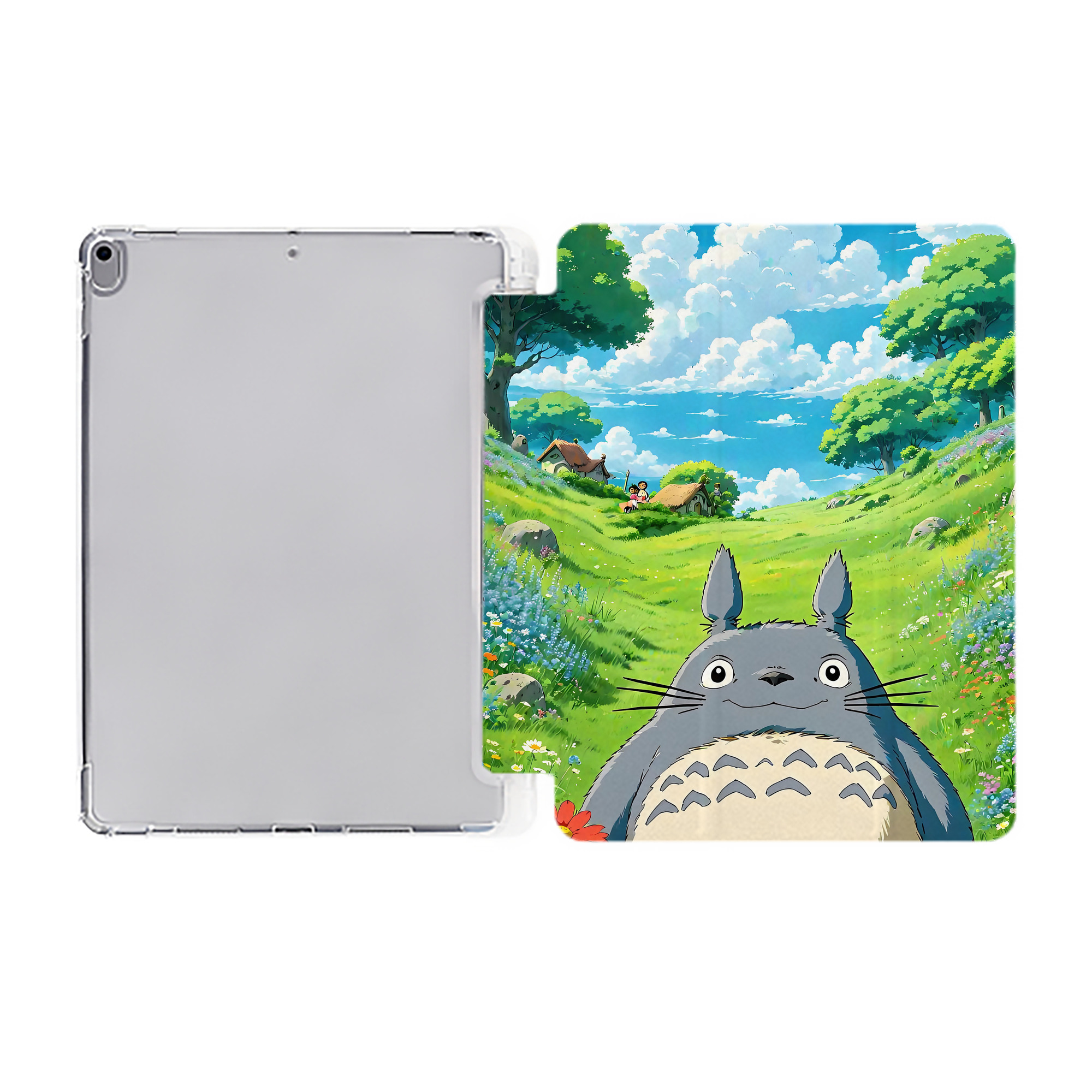 （画像用） となりのトトロ 草壁メイ 草壁サツキ My Neighbor Totoro Satsuki Kusakabe Mei Kusakabe IPad ケース ペン収納付き 三つ折りスタンド PUレザー×シリコン 対応機種9.5/10.5/10.9インチ
